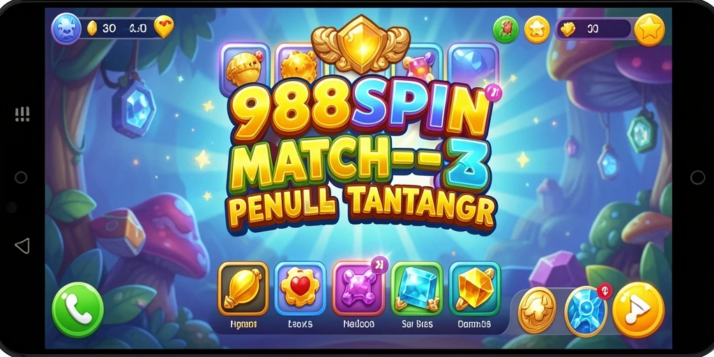 Screenshot gameplay 988SPIN menampilkan aksi seru permainan Match-3.