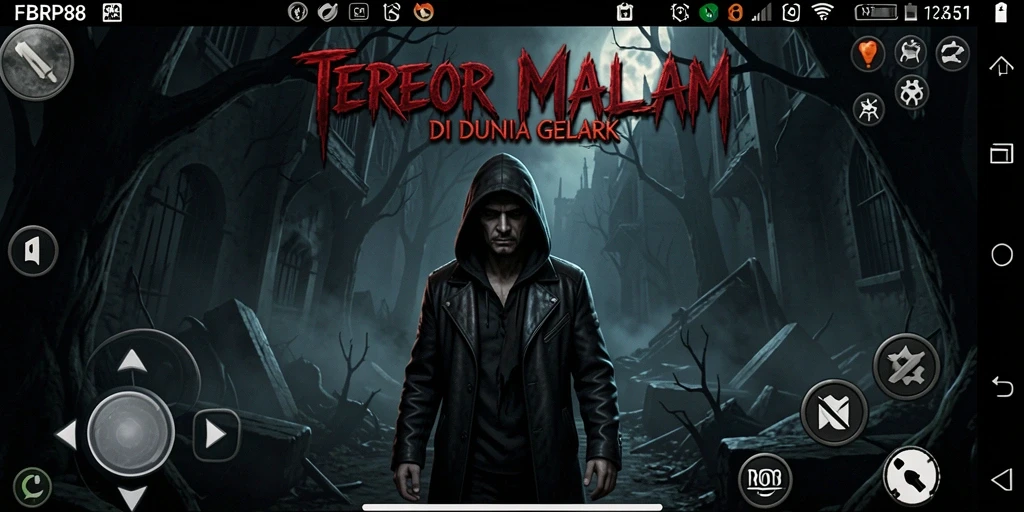 Screenshot gameplay FBRP88 menampilkan suasana horor yang mencekam.