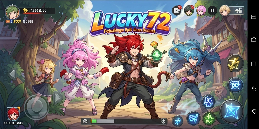 Tampilan gameplay LUCKY72 dengan karakter anime yang epik.