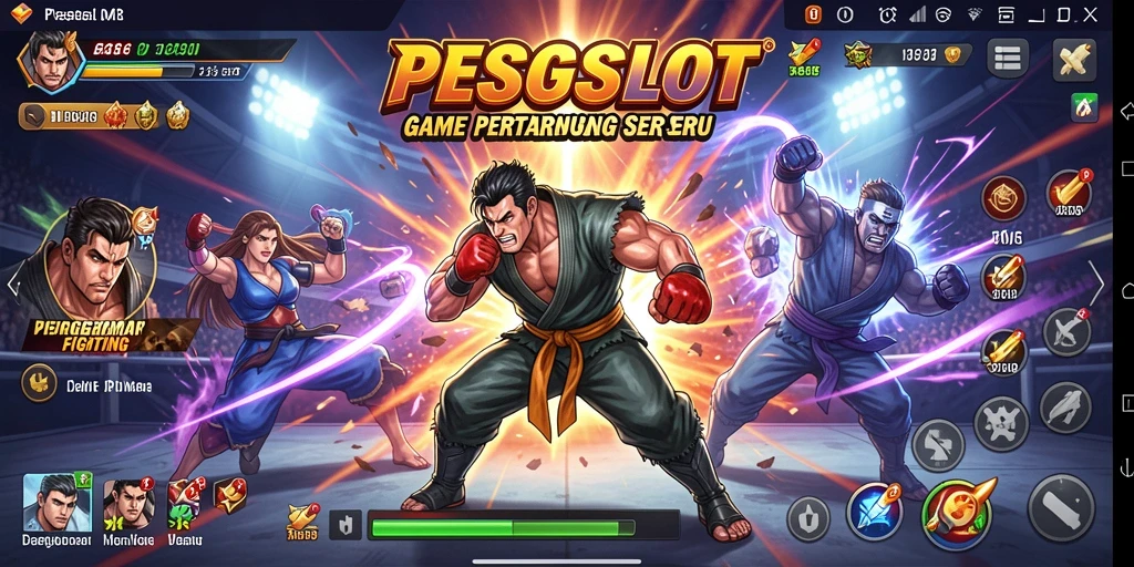 Screenshot PESGSLOT menampilkan aksi pertarungan yang intens dan karakter yang menarik.