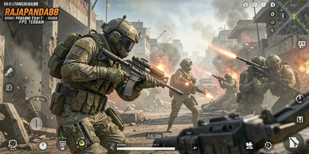 Tampilan seru gameplay RAJAPANDA88 dengan aksi tembak-menembak yang mendebarkan.