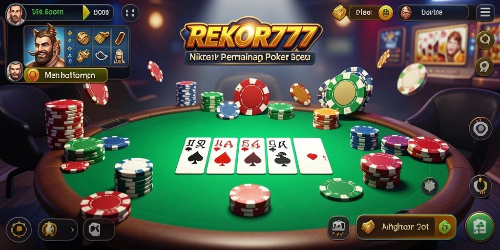 Layar permainan poker menarik dari REKOR777 dengan grafis yang tajam.
