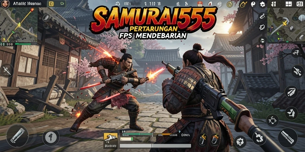 Screenshot gameplay SAMURAI555 menampilkan aksi tembak-menembak yang seru.