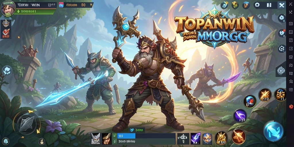 Screenshot gameplay TOPANWIN menunjukkan aksi seru dalam pertempuran MMORPG.
