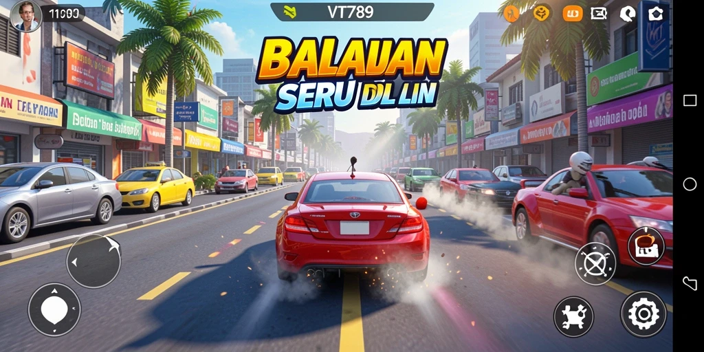 Gambaran gameplay balapan yang seru dan mendebarkan.