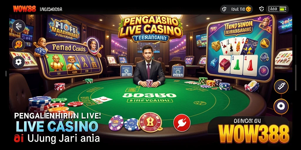 Screenshot WOW388 menampilkan dealer profesional dalam permainan Live Casino.